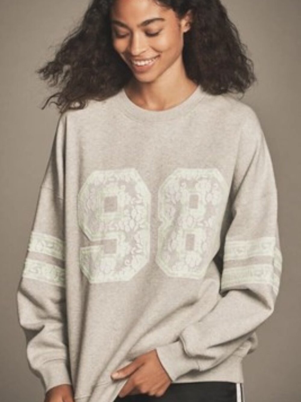NWT L*Space Anthropologie Gray Graphic Sweatshirt 98 With Lace Details Size M